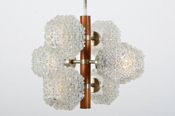 Temde chandelier with frosted glass elements, 1960s
