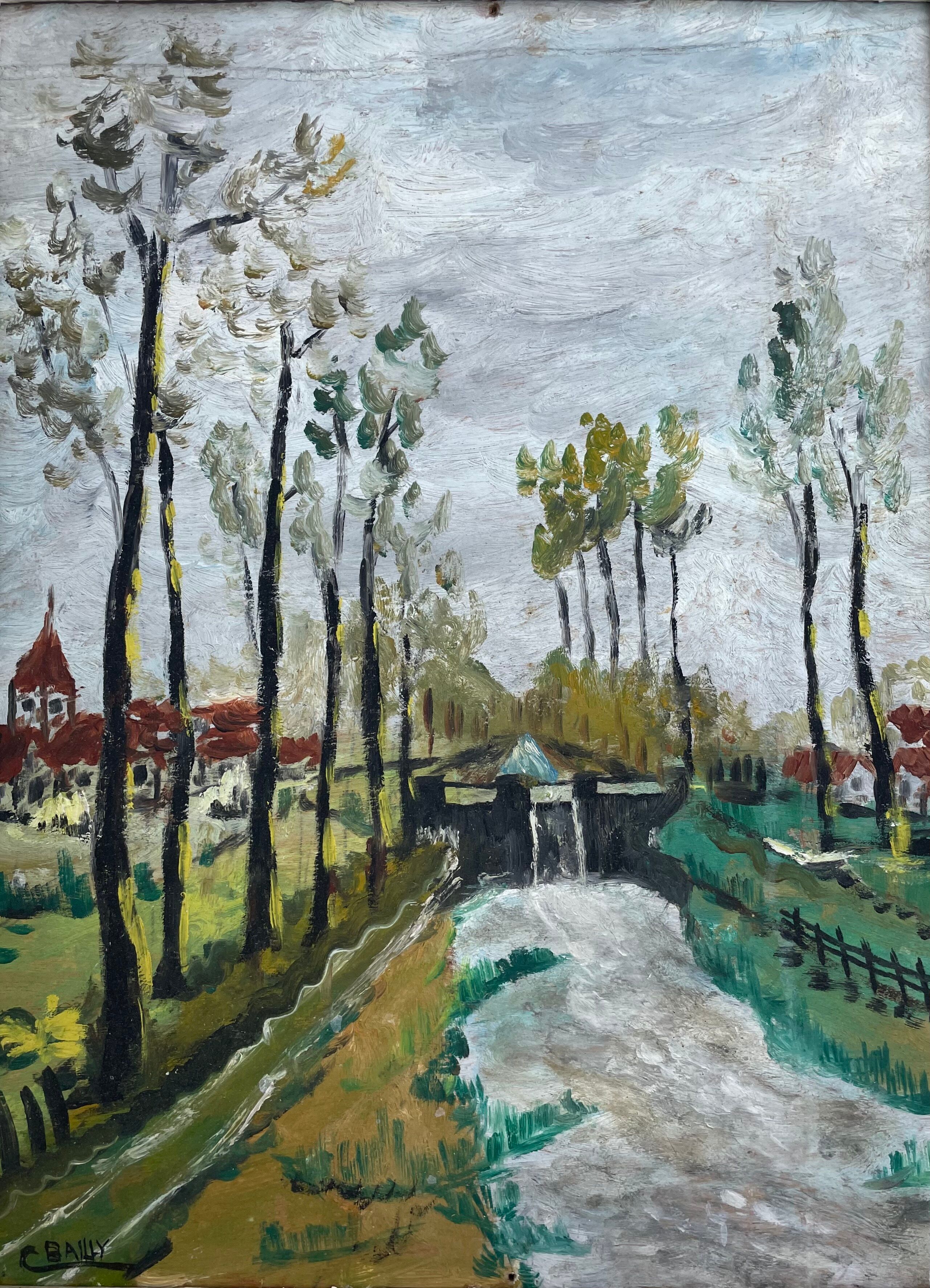 Old landscape painting in the taste of Utrillo XXth