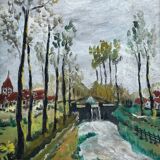 Peinture ancienne paysage dans le goût d'Utrillo XXe