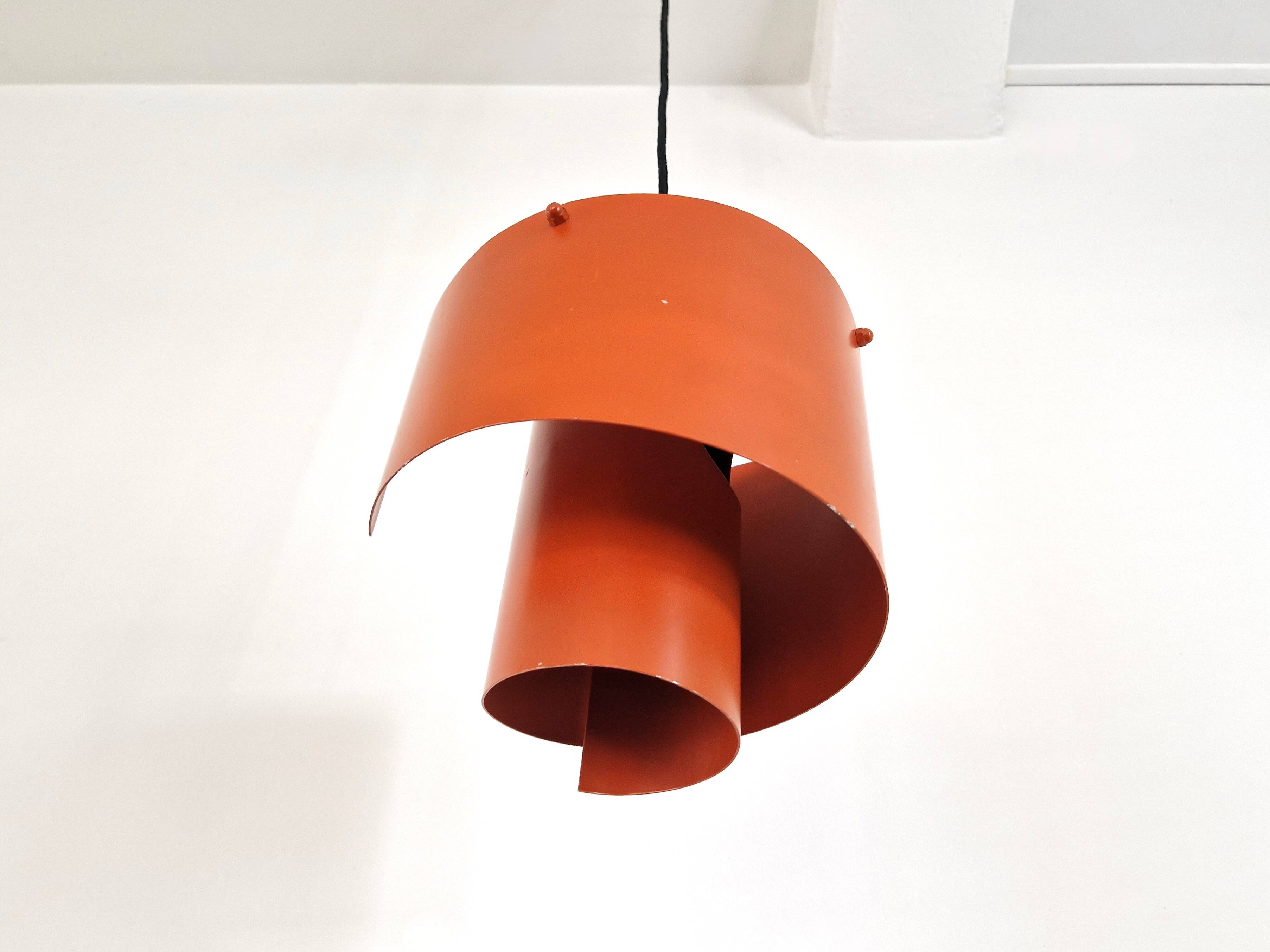 Orange swirl shaped pendant or ceiling lamp by Simon P. Henningsen for Lyfa, Denmark 1960's