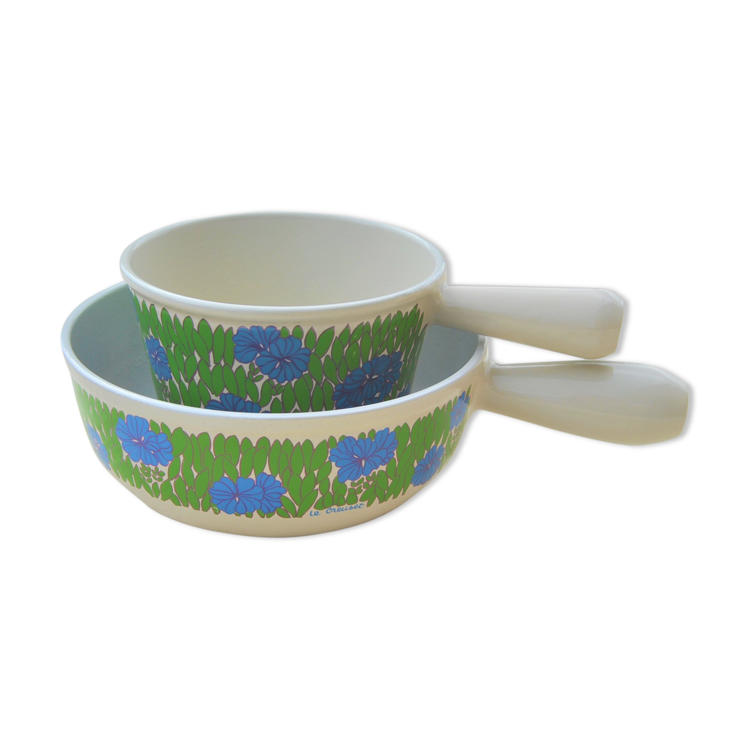 Set of 2 pans Le Creuset blue/green pattern 70s