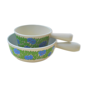 Set of 2 pans Le Creuset blue/green pattern 70s