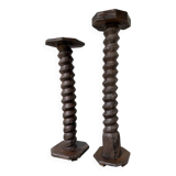 Paire de piédestal colonnes vis de pressage chêne 1900