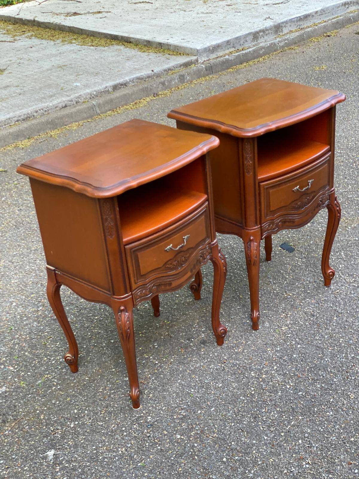 2 Louis XV bedside tables in cherry wood from 1960.