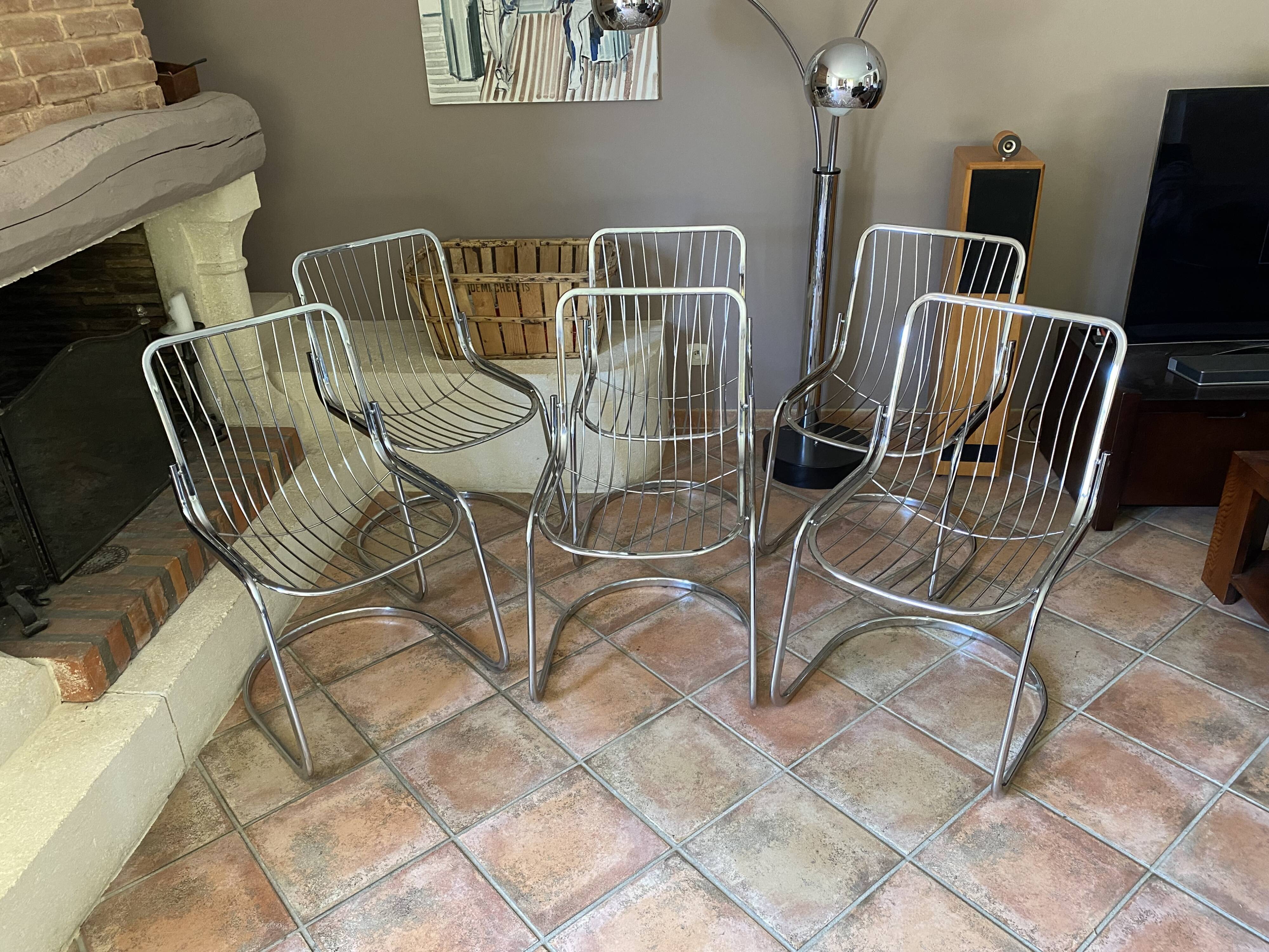 Lot de 6 chaises tubulaires en acier chromé 1970