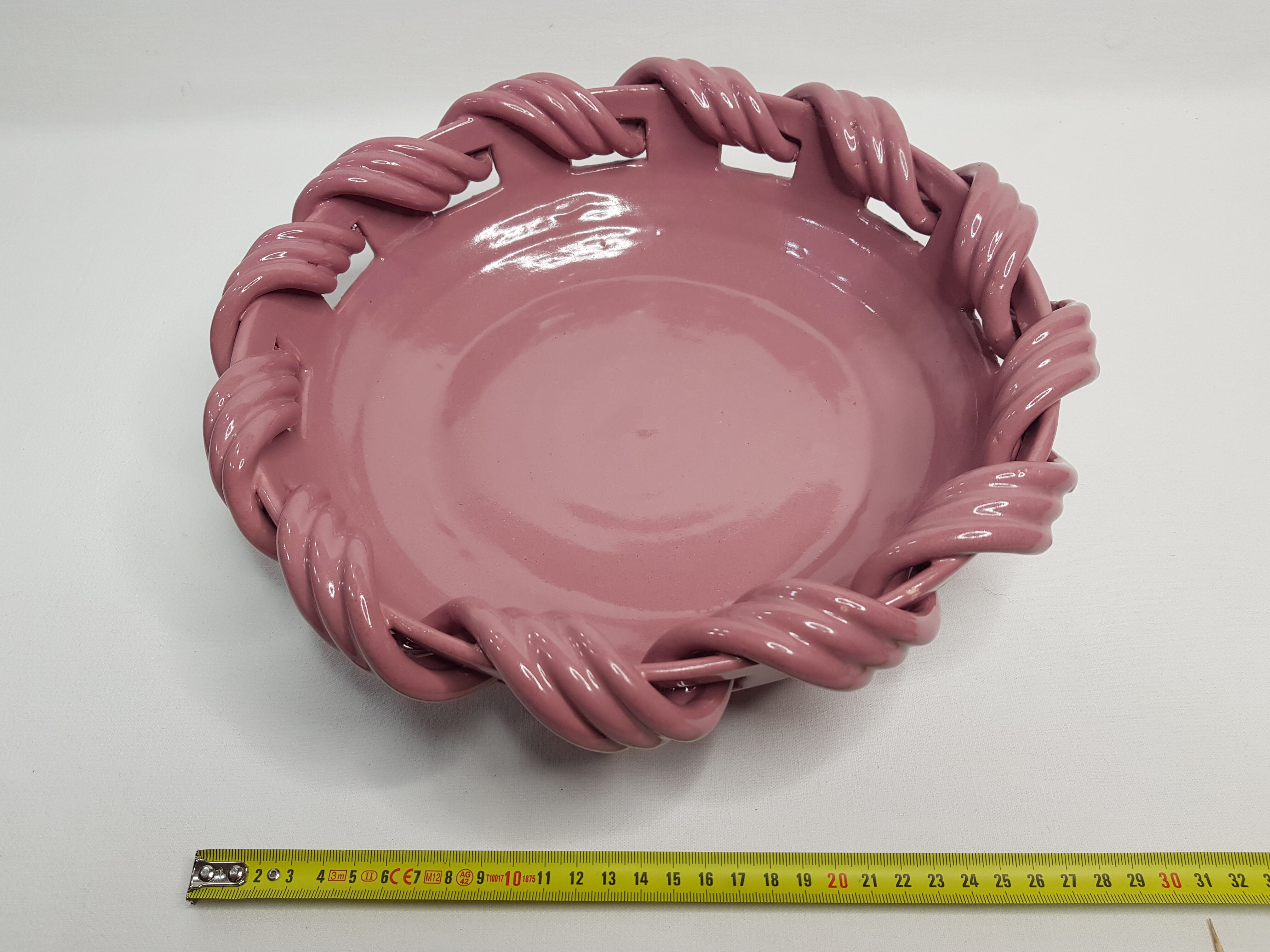 Ceramic dish, old pink by Yvon Roy, 31 cm