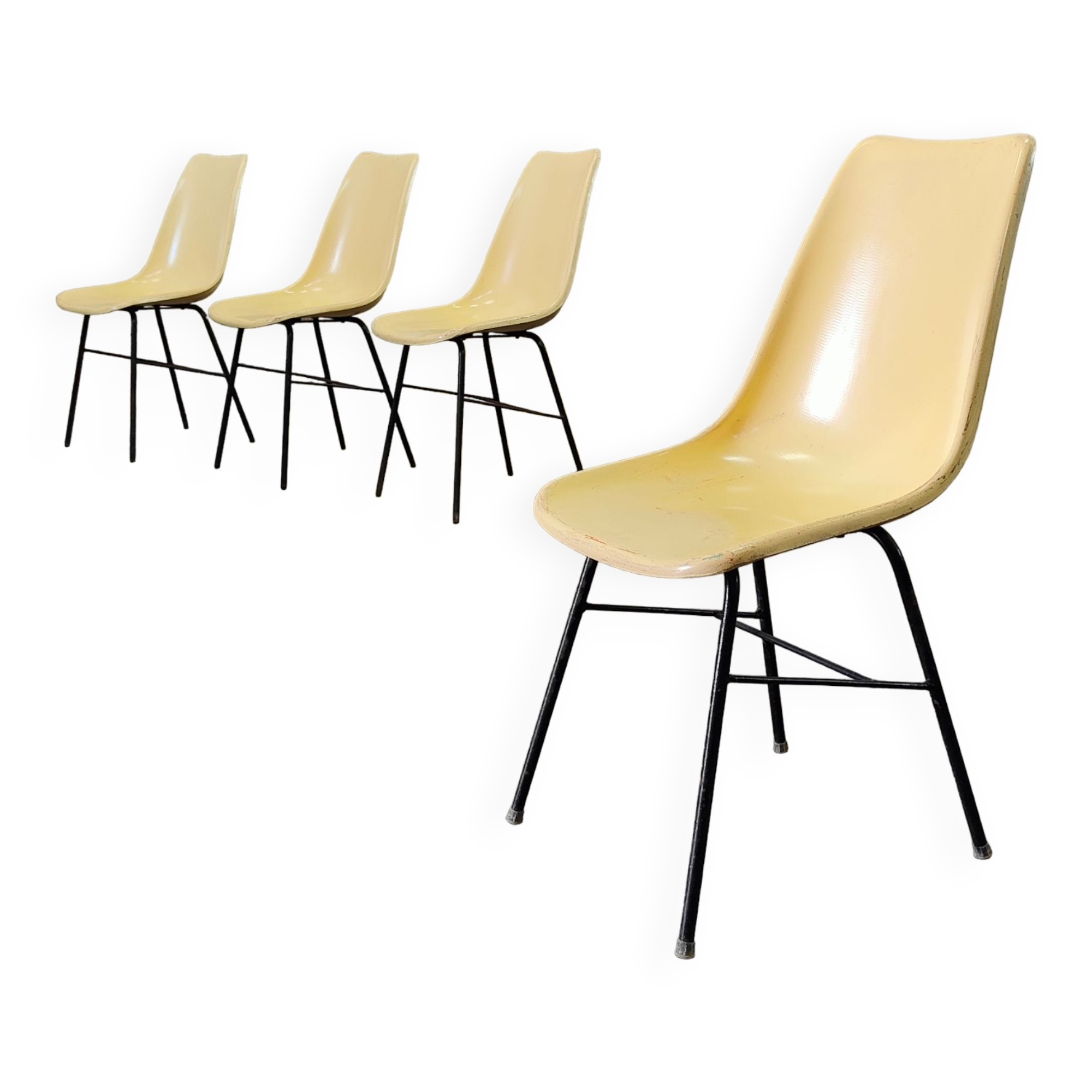 Set of 4 fiber and metal chairs by Miroslav Navratil for Vertex 1960
