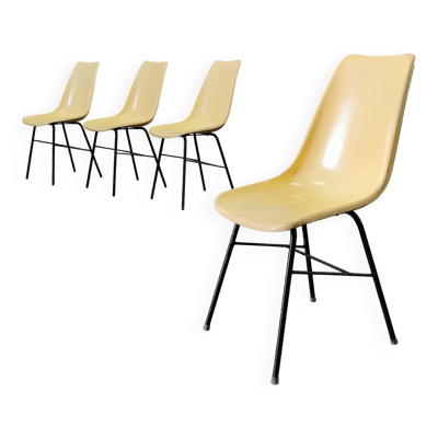 Lot de 4 chaises fibre et métal par Miroslav Navratil pour Vertex 1960