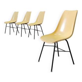 Set of 4 fiber and metal chairs by Miroslav Navratil for Vertex 1960