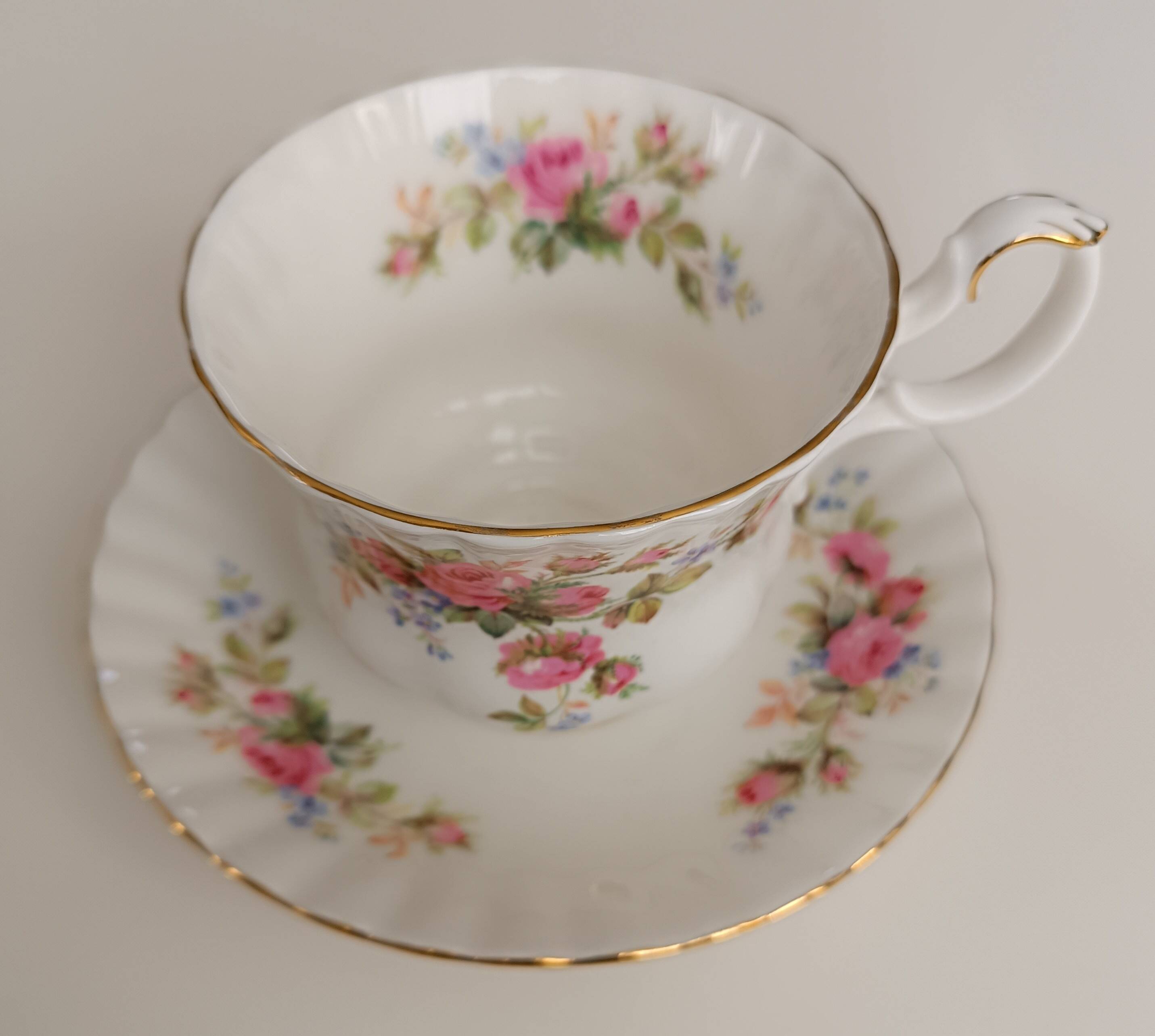 Royal Albert English porcelain set of 2 cups, saucers, and milk jug.