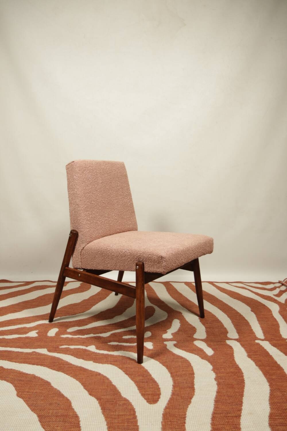 Vintage powder pink boucle armchair 1970 renovated