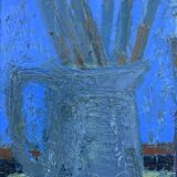 Vintage Modernists Oil Painting Blue Still Life By Svan Grandin Mid 20th Century
