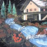 "haute montagne" décor plate in earthenware Longwy enamels, 60s/70s vintage