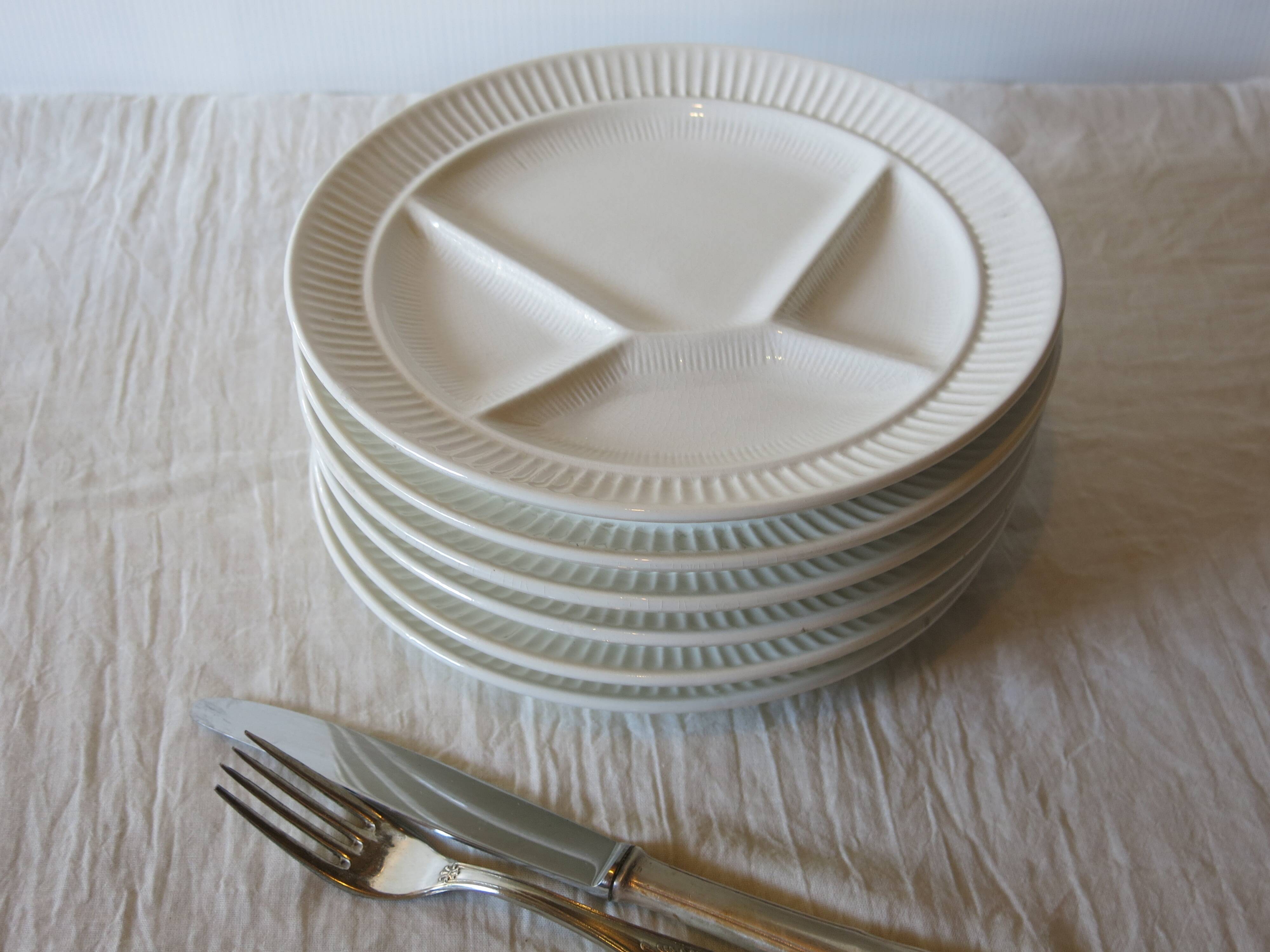 6 white Sarreguemines compartment plates
