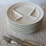 6 white Sarreguemines compartment plates