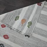 Vintage Turkish Kilim Rug 162x192 cm, Grey Stripes and Colorful Patterns