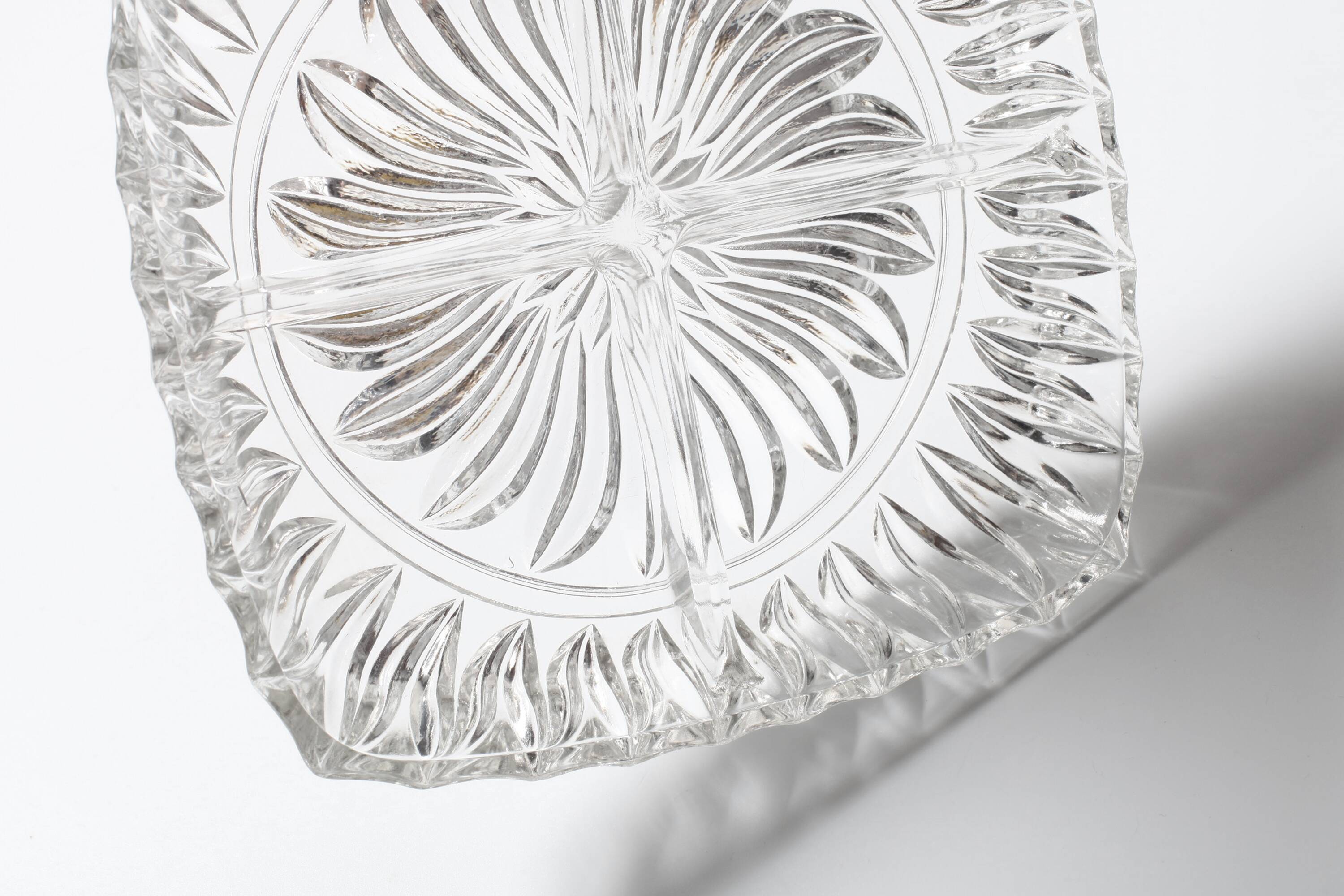 Mid-century Divided Serving Plate / Clear Appetizer Tray / Italy / 1970s