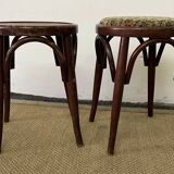 Pair of low stools in curved wood, vintage "Thonet" style