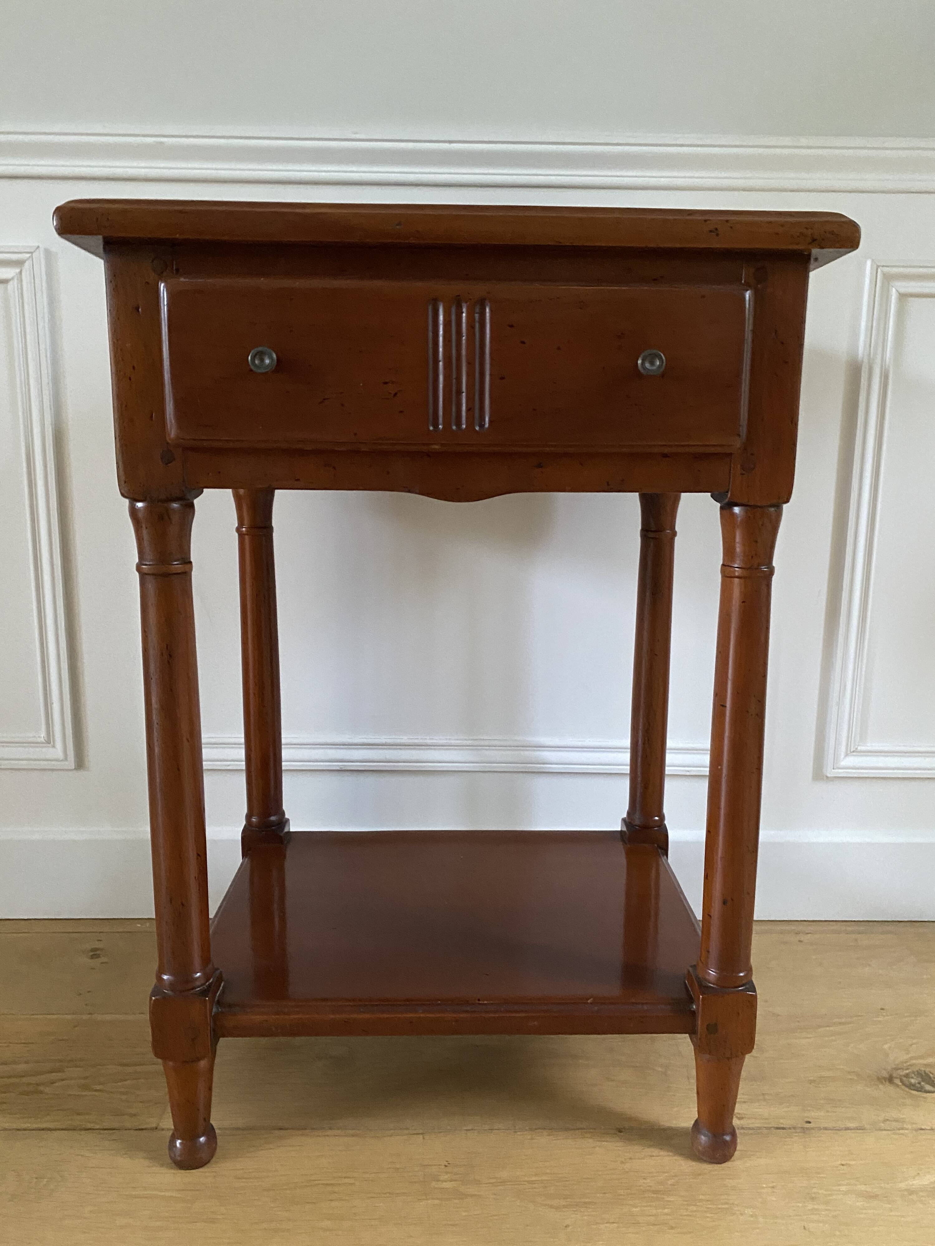 Nightstand, vintage side table with a drawer and a low shelf in solid wood