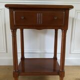 Nightstand, vintage side table with a drawer and a low shelf in solid wood
