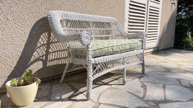 Vintage rattan kids garden bench