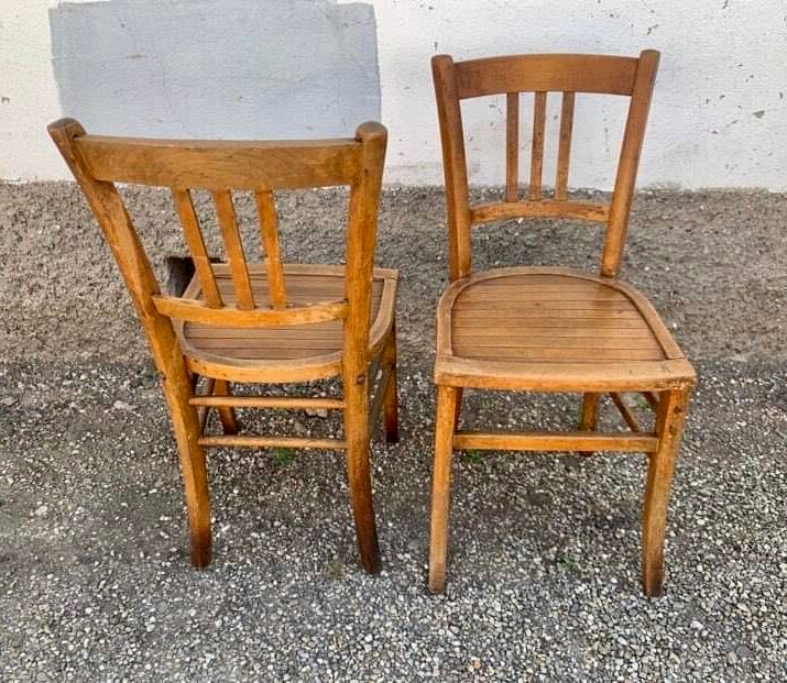Set of 13 old art deco bistro chairs from the 1930s in light wood