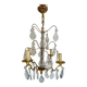 Chandelier set & 4 wall lights with pendants, Louis XV style, gilded metal