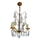 Chandelier set & 4 wall lights with pendants, Louis XV style, gilded metal