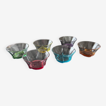 6 colored glass bowls 1970