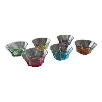 6 colored glass bowls 1970