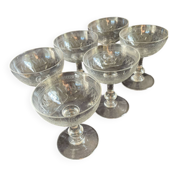 6 Art Deco crystal champagne coupes.