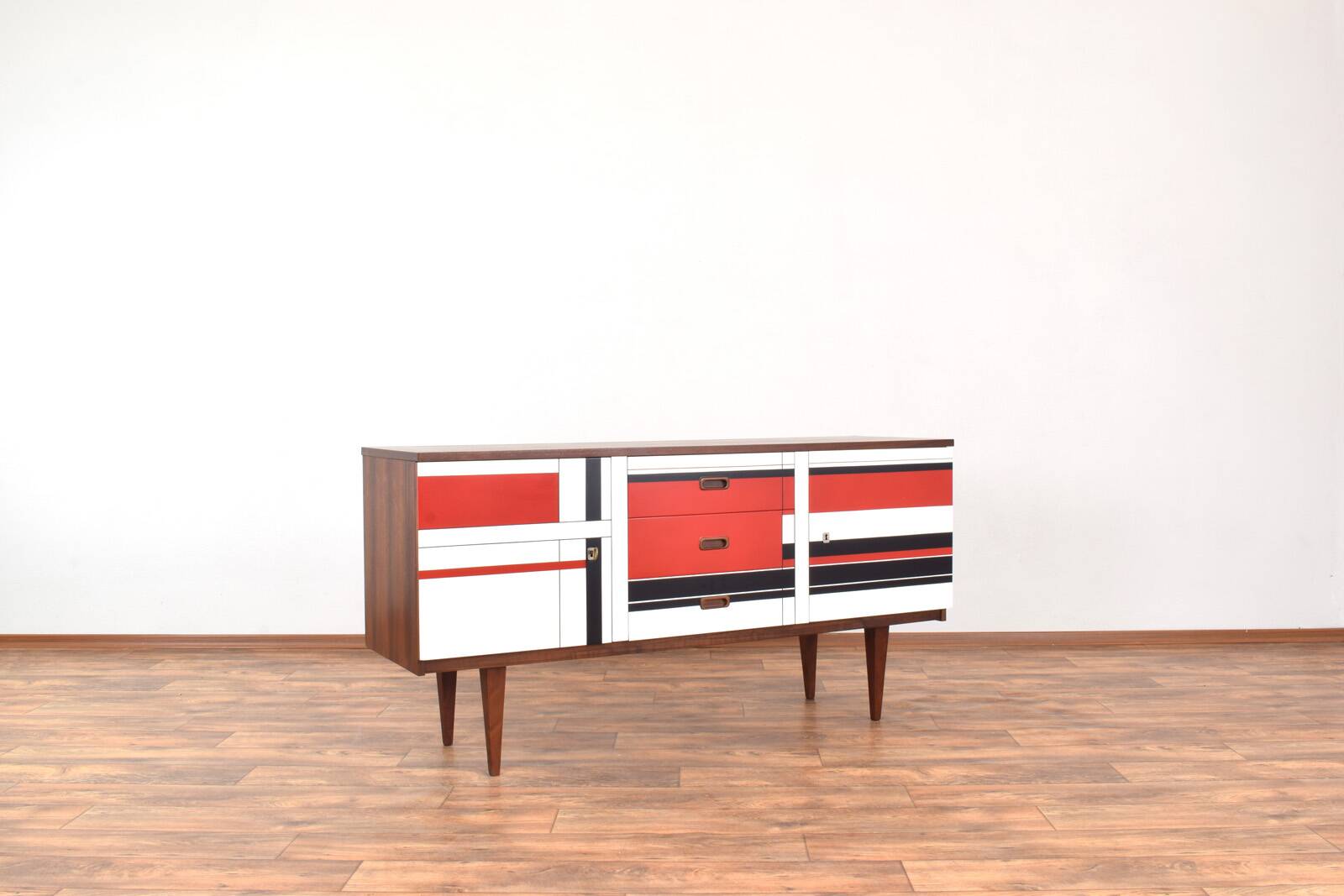 Mid-Century Walnut Sideboard with Hand-Painted Pattern, 1960s.