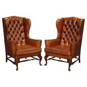 Chesterfield Wingback Armchairs with Flat Arms by William Morris, Set of 2