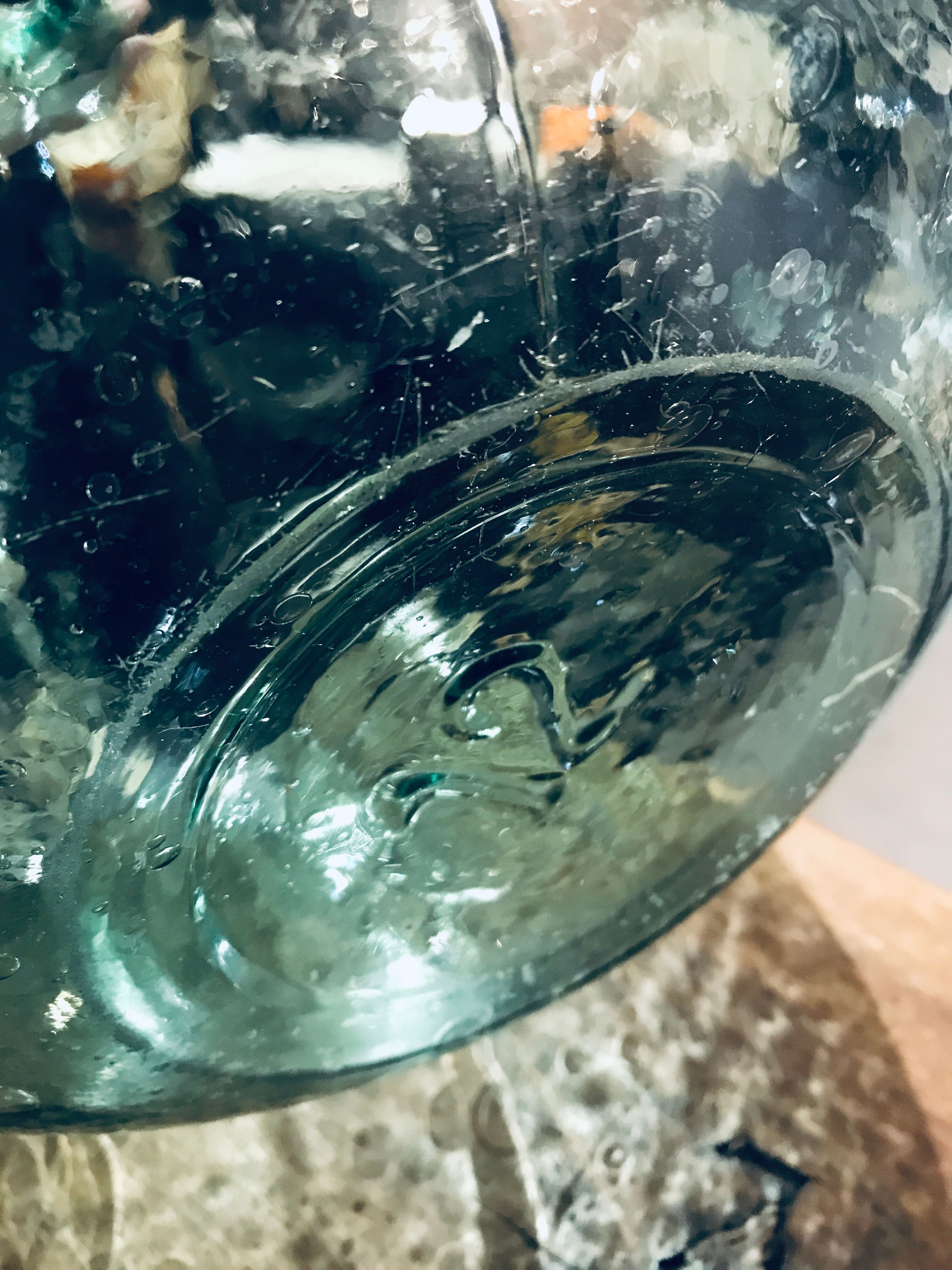 Dame Jeanne green/turquoise bubbled glass