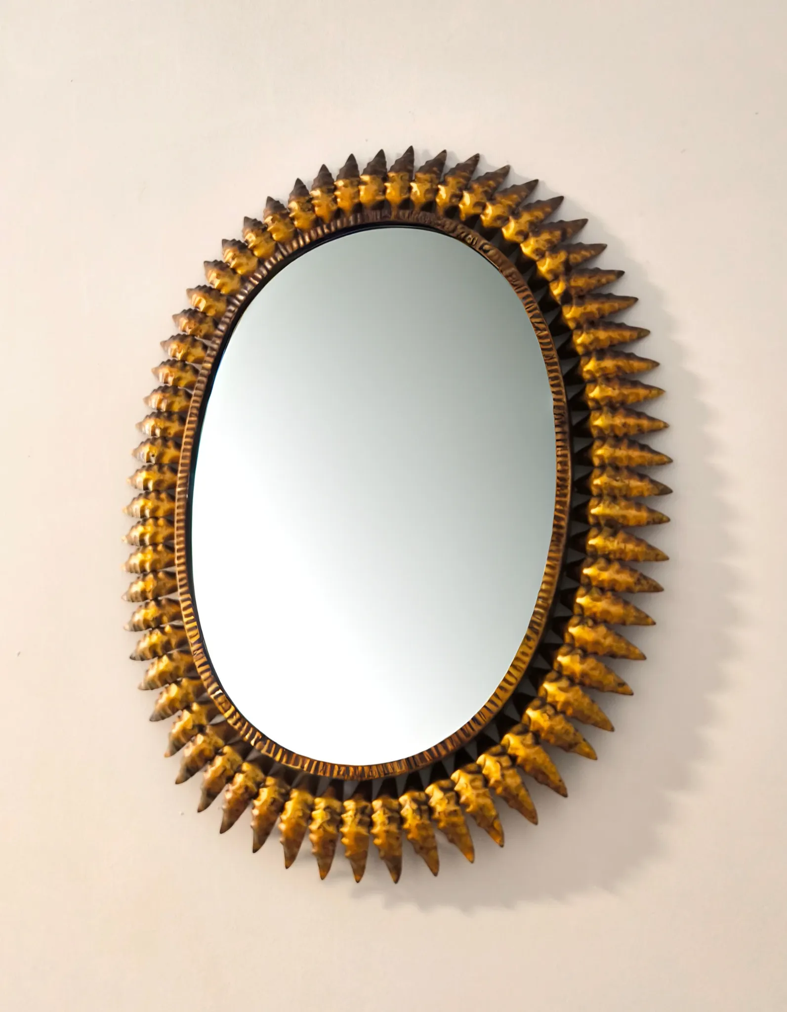 Vintage Sun Mirror in gold metal 1960s
