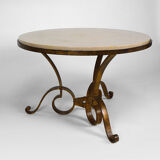 Table basse par Raymond Subes, fer forgé doré et marbre, France, circa 1935