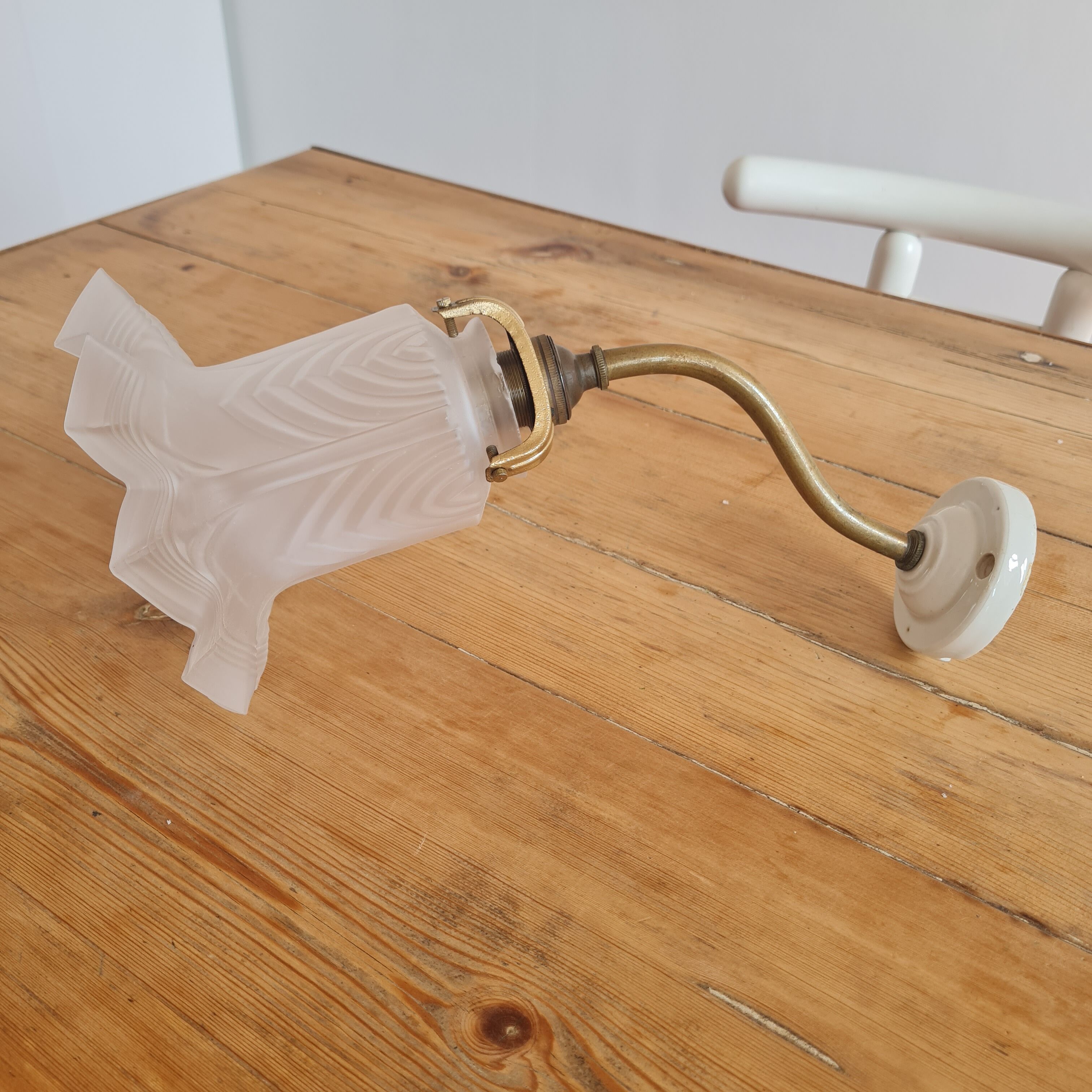 Brass tulip wall lamp and matte tempered glass