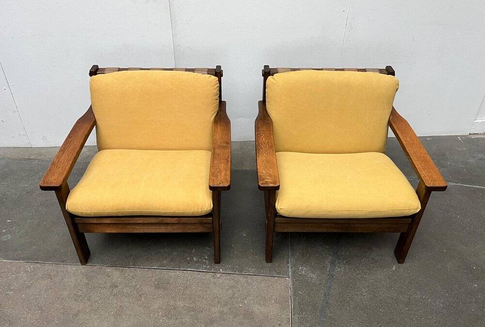 Vintage brutalist lounge chair set, 1960s