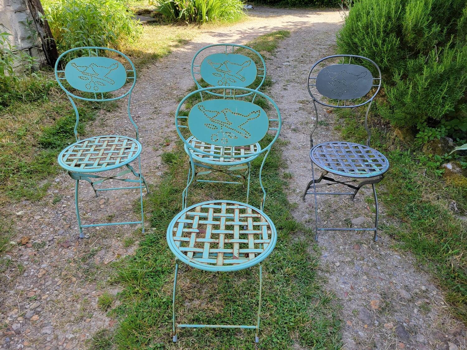 Wrought iron folding garden chairs