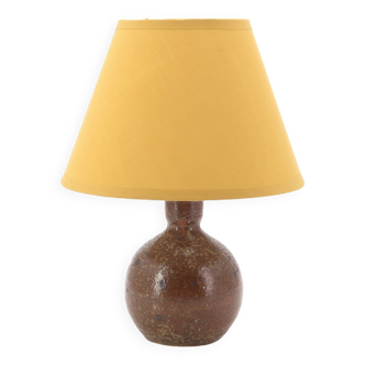Guy Baudat stoneware ball lamp, yellow lampshade, 1970s