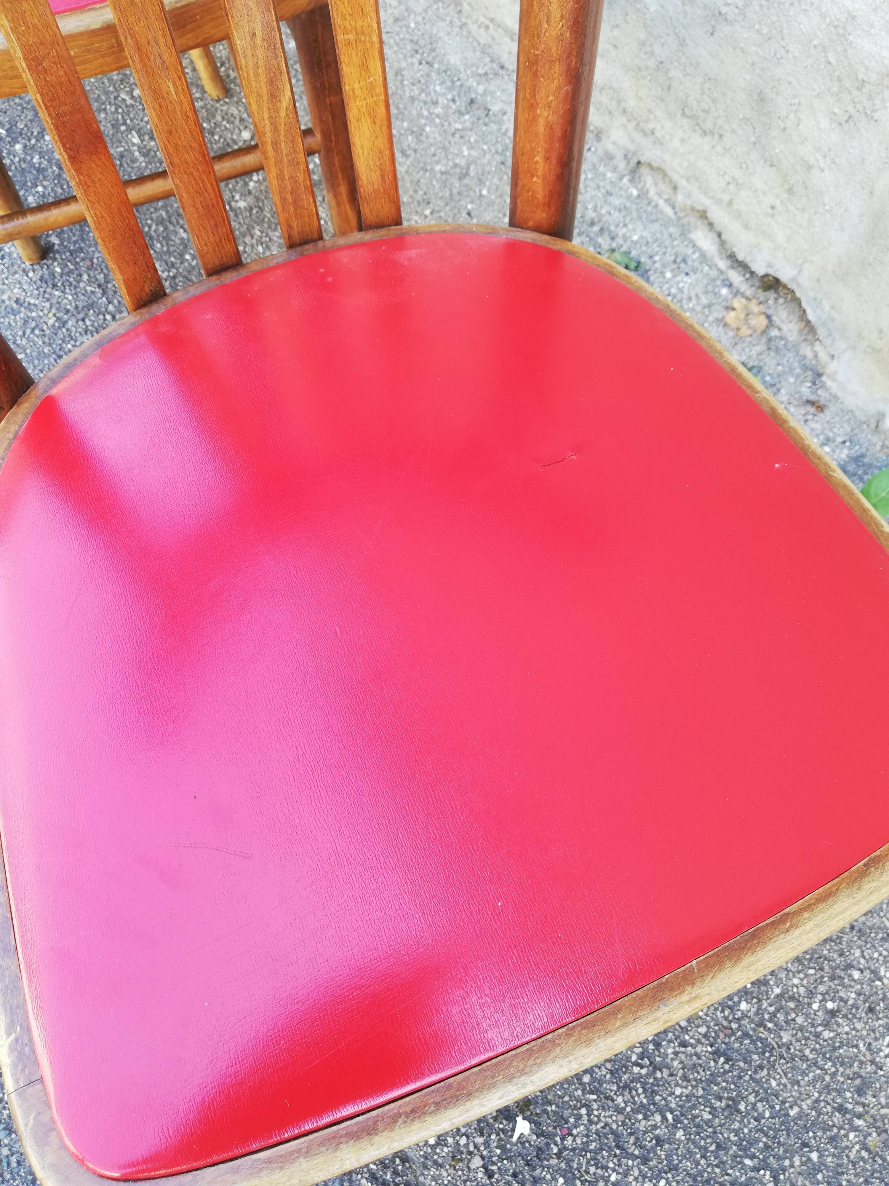 Set of 4 chairs bistro wood and red skai