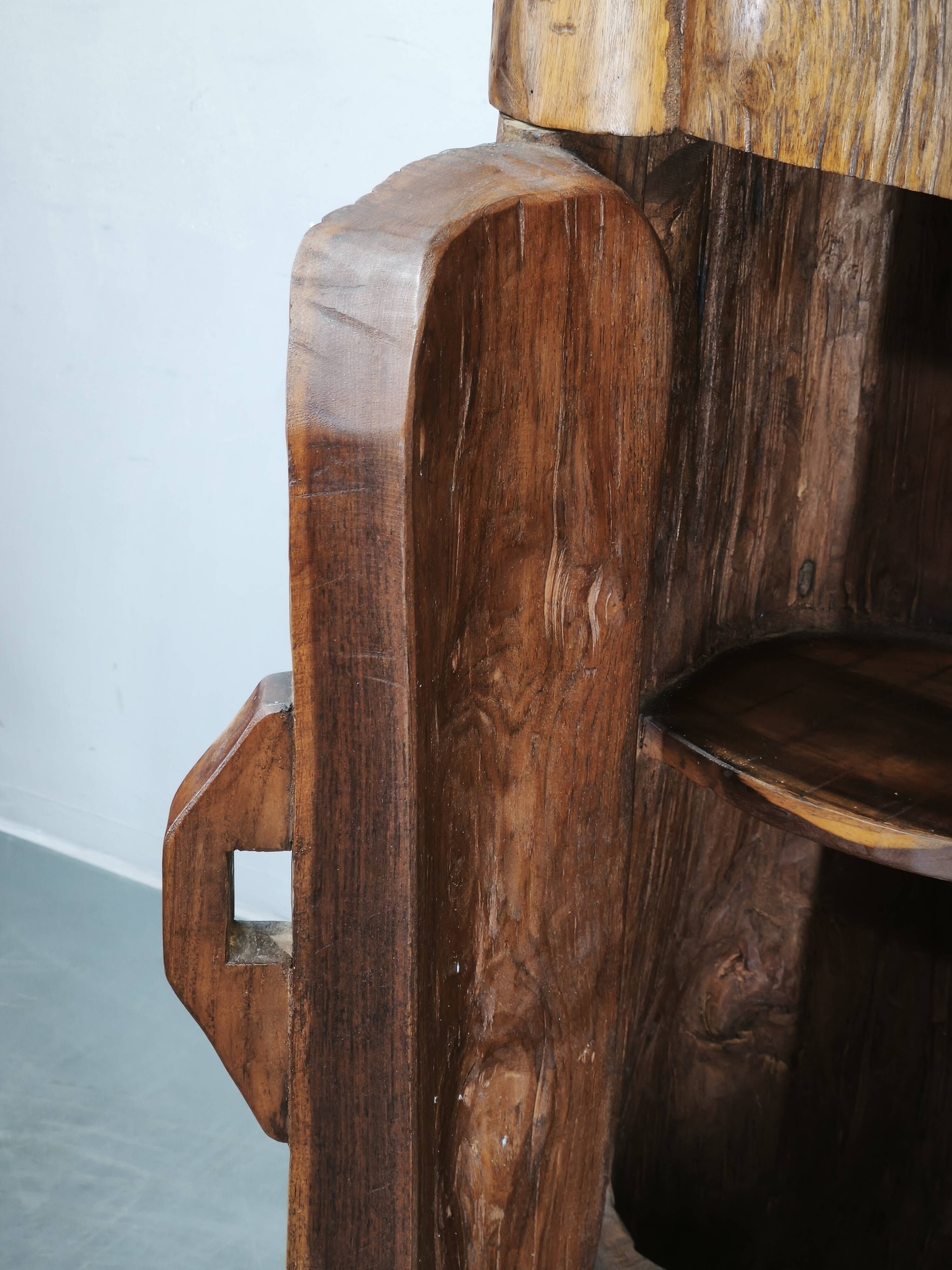 1960s French Brutalist Sculptural Solid Elm Wood Tree Trunk Cabinet