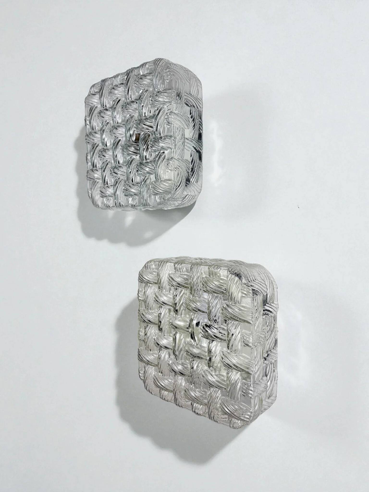 Pair of woven textured glass wall lights by Leuchten, Germany, 1970s