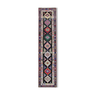 Hand-knotted decorative turkish purple runner carpet 88 cm x 384 cm