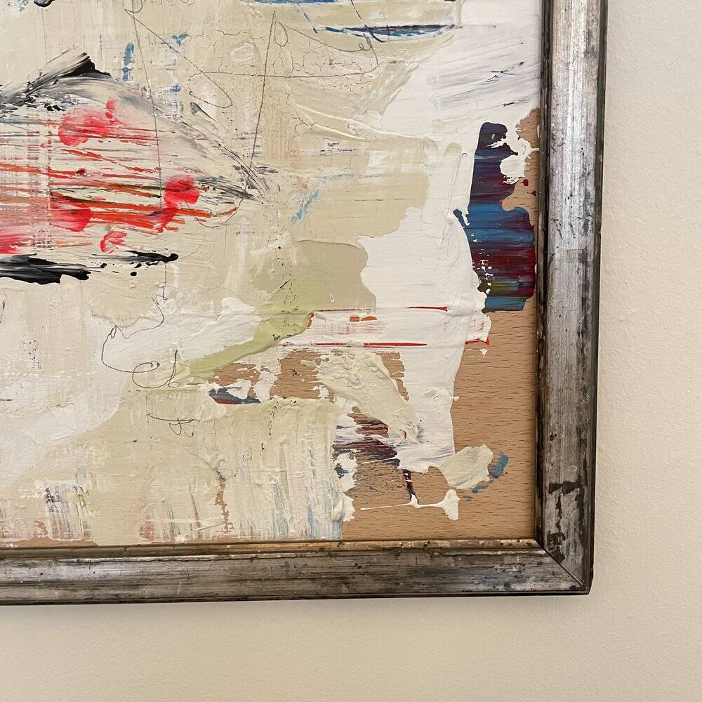 Modern Abstract Painting, Acrylic on Wood, Framed
