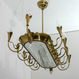 After Pietro Chiesa Italian Brass 12 Lights Candelier Fontana Arte
