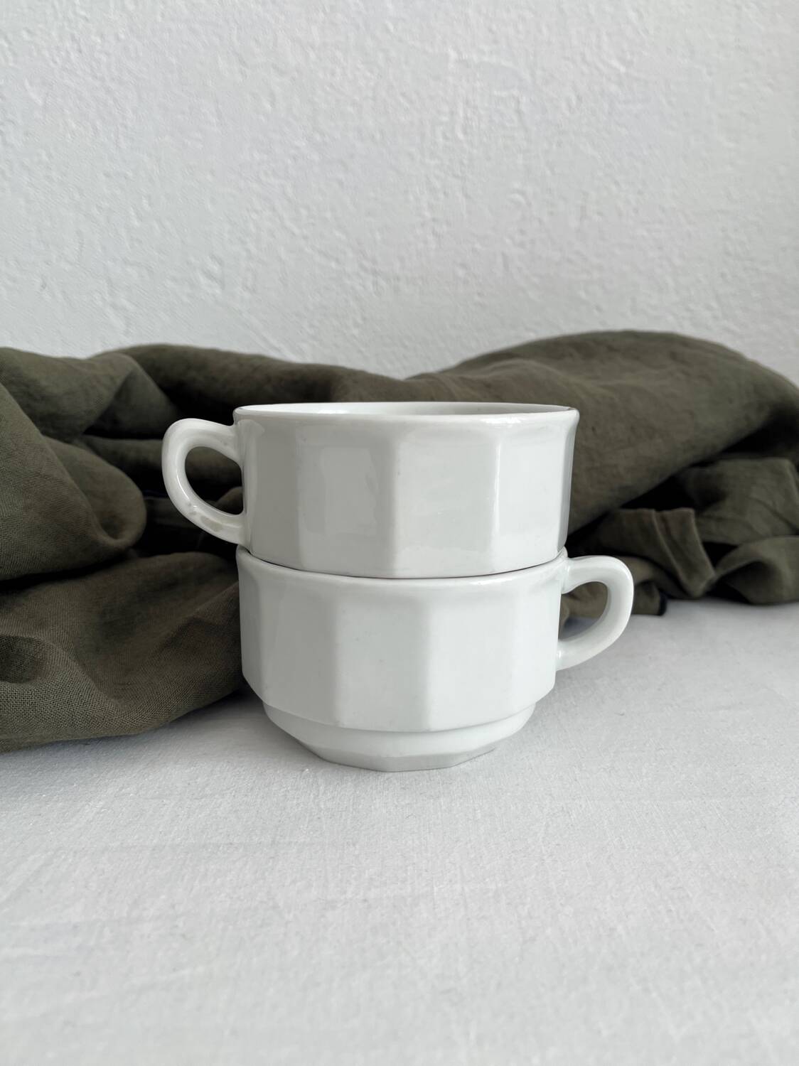 2 white porcelain cups Apilco vintage Parisian bistro