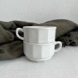 2 white porcelain cups Apilco vintage Parisian bistro