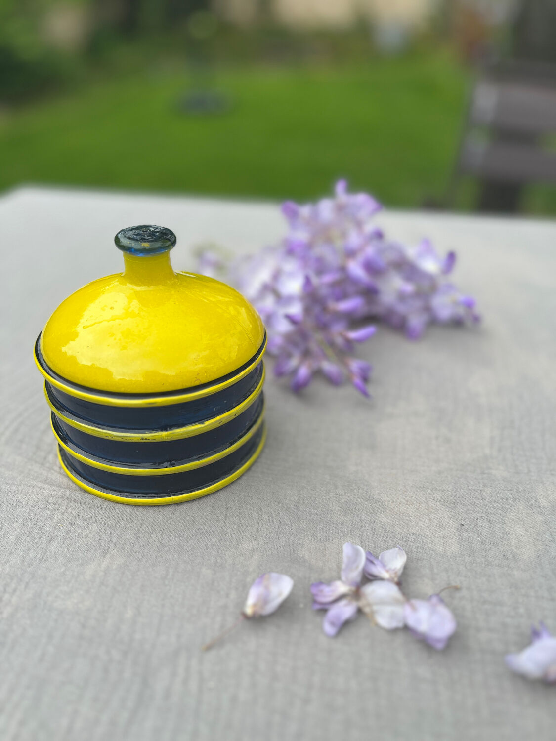 Yellow and navy jar