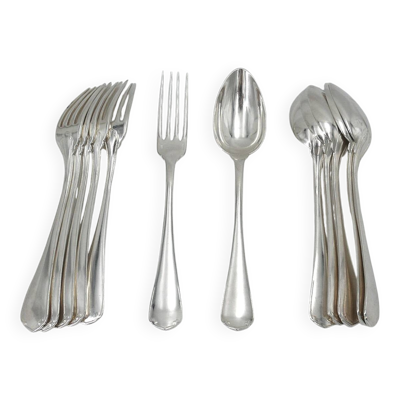 Christofle Japonais, 6 couverts de table, 12 pièces en métal argenté